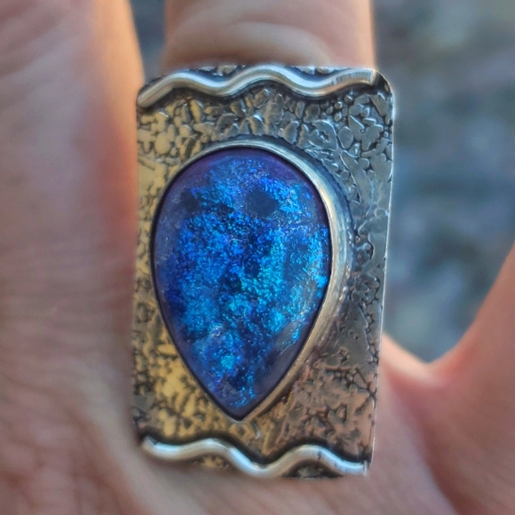 New Dichroic Glass 925 Silver Ring. - Picture 15 of 16